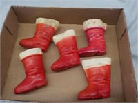 5 Vintage Christmas Santa boot candy containers