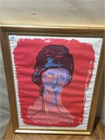 PAINTING LADY'S FACE RED BACKGROUND SIGNED MOD IY