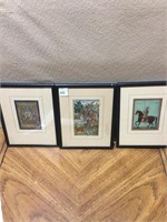PICTURES 3 BLACK FRAMED OF MAN ON HORSE, PEOPLE &