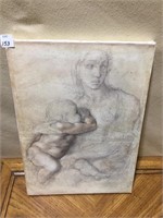 DRAWING OF MOTHER & BABY UNSIGNED 18 H X 13 W