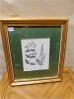 PRINT FLOWERS FRAMED & MATTED 18.5 H X 16.5 W
