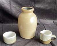 Ceramic vase & glazed pottery cream/sugar set- XC