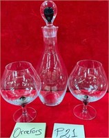 11 - ORREFORS DECANTR & 2 SNIFTER GLASSES (P21)
