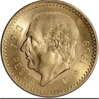 1959 Mexico Gold 10 Pesos (.2411 oz) - BU