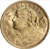 Swiss Gold 20 Francs (.1867 oz) - Helvetia