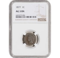 1877 US Indian Head Cent 1C - NGC AG3 BN