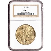 1910 US Gold $20 Saint-Gaudens Double Eagle