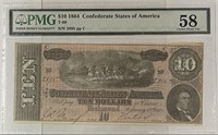 1864 $10 T-68 Ten Dollar Confederate Note...