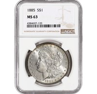 1885 US Morgan Silver Dollar $1 - NGC MS63