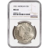 1921 US Morgan Silver Dollar $1 - NGC MS64