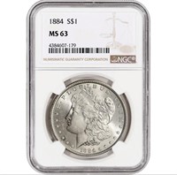 1884 US Morgan Silver Dollar $1 - NGC MS63
