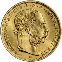 1892 Austria Gold 8 Florin/20 Francs .1867 oz