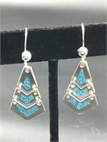 925 Silver And Blue Turquoise Inlay Dangle Earring
