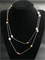 925 Silver Freshwater Pearl Two Strand Necklace