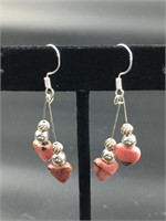 925 Silver Pink Rhodochrosite Heart Earrings