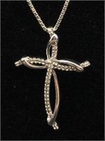 925 Silver And Genuine Diamond Cross Pendant Neckl
