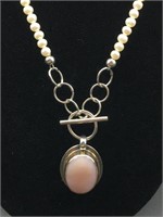 925 Silver And Genuine Pearl Toggle Necklace