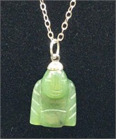 925 Silver Vintage Jade Buddha Pendant Necklace