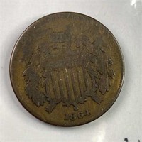 1864 U.S. 2 Cent Piece, Very Good