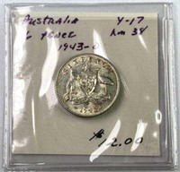 1943-D Australia 6 Pence Silver