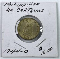 1944-D Phillipines 20 Centavos Silver USA