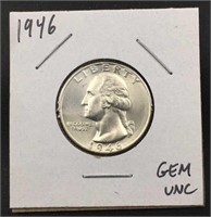1946 Washington Silver Quarter, Hi-Grade Gem UNC