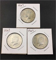 (3) 1967 JFK 40% Silver Half Dollars