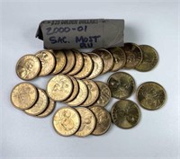 Roll of (25) 2000-01 Sacagawea Dollars, Most BU