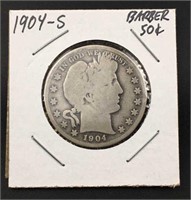 1904-S Barber Silver Half Dollar, U.S. 50c Coin