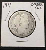 1911 Barber Silver Half Dollar, U.S. 50c Coin