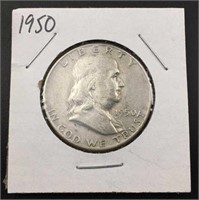1950 Franklin Silver Half Dollar, U.S. 50c Coin