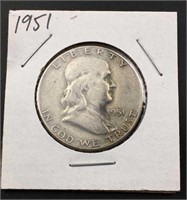 1951 Franklin Silver Half Dollar, U.S. 50c Coin