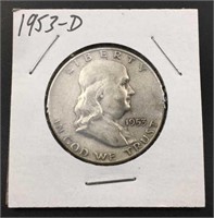1953-D Franklin Silver Half Dollar, U.S. 50c Coin