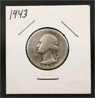 1943 Washington Silver Quarter, U.S. 25c WWII Era