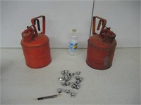 2 SMALL METAL GAS CANS & LUG NUTS