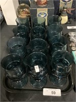Set Of 12 Blue Water Glasses.