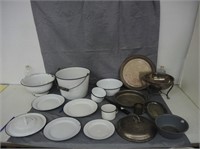 PLATES,STRAINER,TIN SERVING ITEMS,ROGERS BABY CUP+