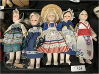 5 Rubber-Faced 11 Inch Dolls.