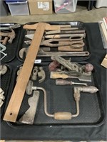 2 Trays Vintage Hand Tools, Plane, Hatchet &