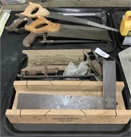 2 Trays Handsaws, Mitre Box, Square.