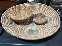 Set Of 3 Round Woven Baskets.