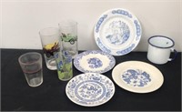 Vintage plates, glasses and a cup