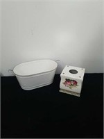 Ceramic Kleenex box cover and a metal planter