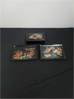 Oriental lacquard box and trays