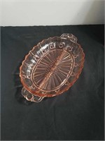 Pink depression glass divided dish