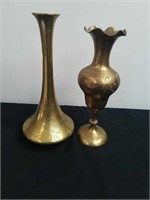 Pair of heavy brass vases 10 in tall