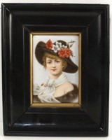 English Porcelain plaque of young woman