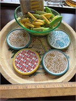 TRAY WITH COASTERS & COB SKEWERS
