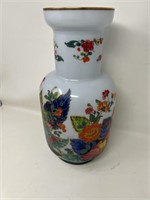 Handpainted Glass Vase w Bird Flowers Oiseaux