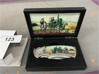 John Deere w/cultivator pocket knife & case